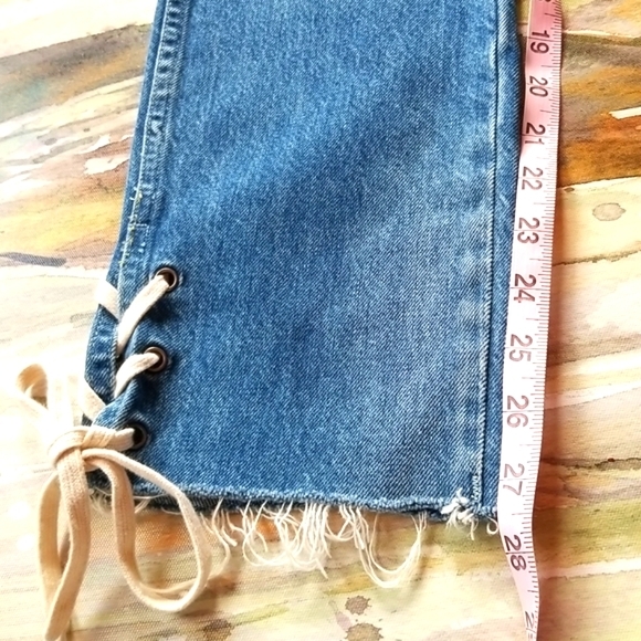 AMO BABE LACE UP Love Note Laces Ankle Ties Button Up High Anthro Denim Jeans 27 - Picture 5 of 16